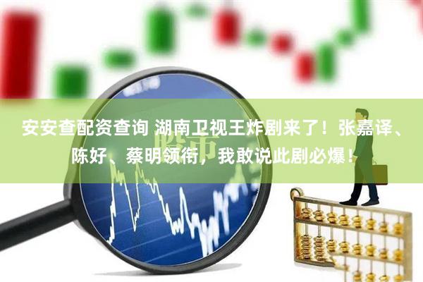 安安查配资查询 湖南卫视王炸剧来了！张嘉译、陈好、蔡明领衔，我敢说此剧必爆！