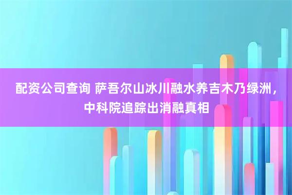 配资公司查询 萨吾尔山冰川融水养吉木乃绿洲，中科院追踪出消融真相